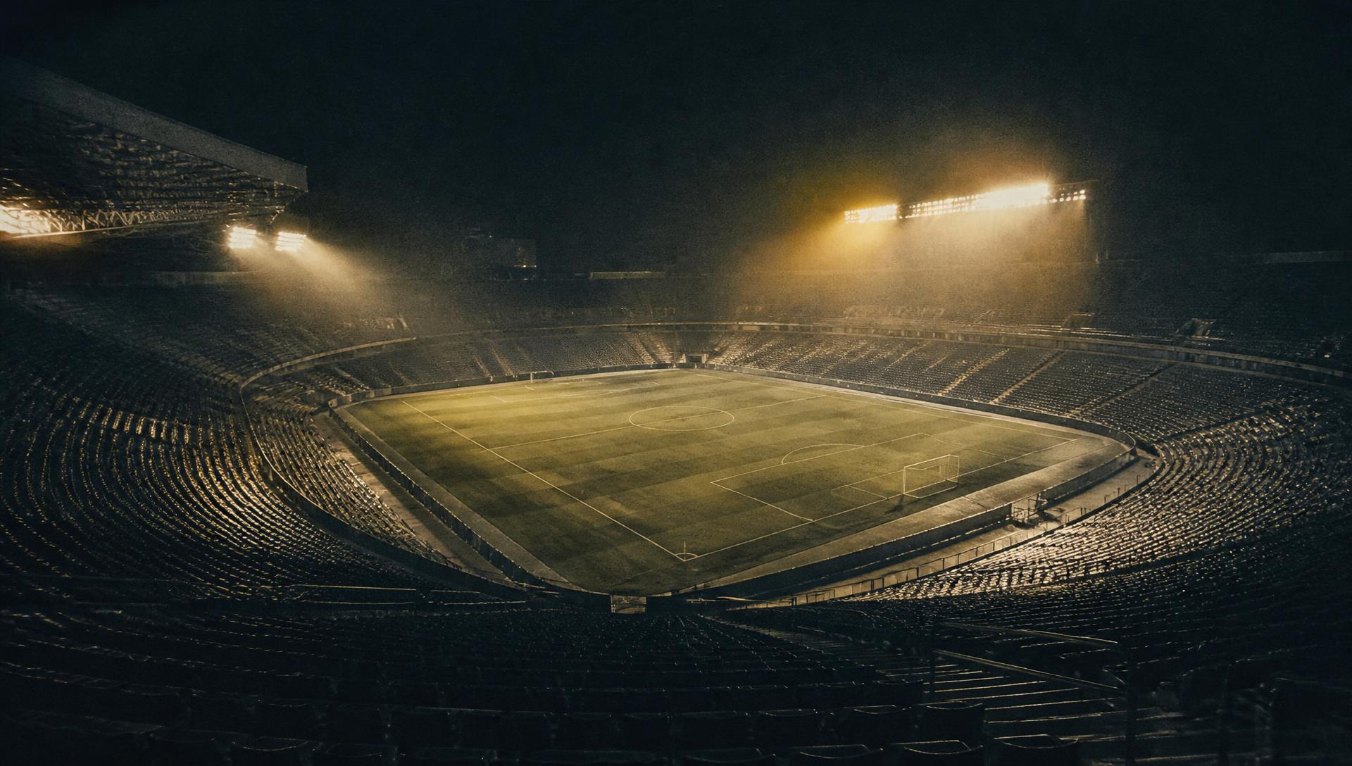 Empty stadium under floodlights at night
